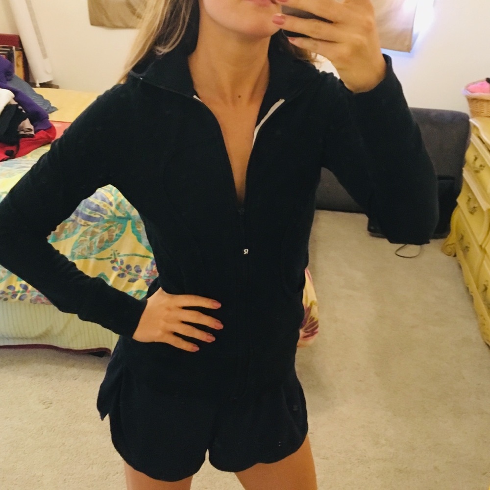 Lululemon black cotton blend hoodie zipper jacket